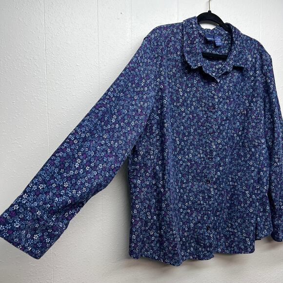 Basic Editions Floral Corduroy Shacket Womens 3X Lightweight Cotton Sustainable - Picture 5 of 11